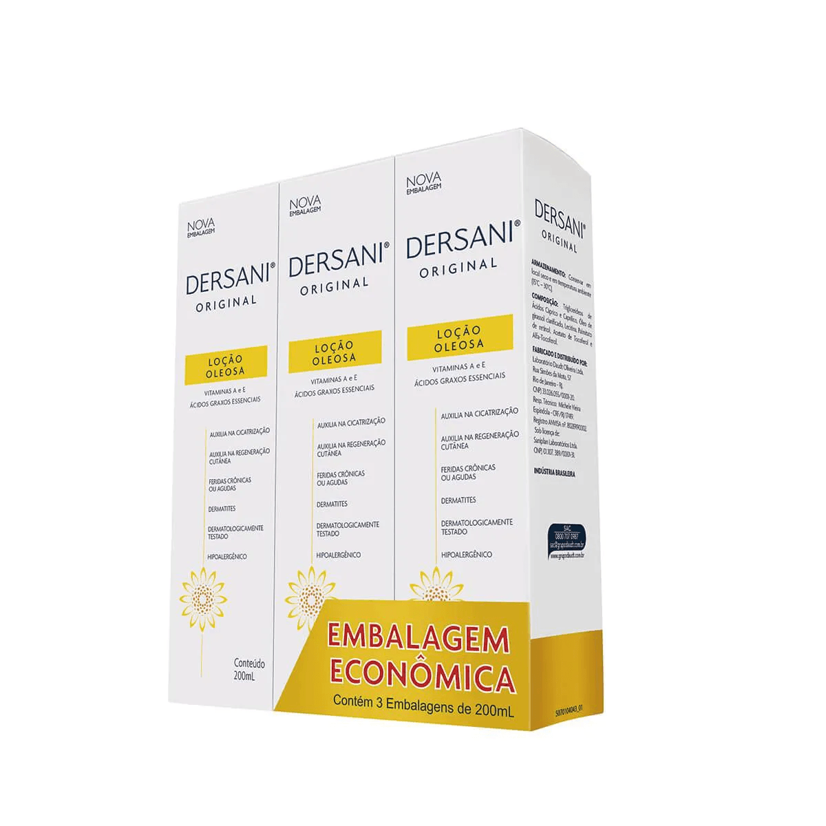 Loção Oleosa Original Kit 3x200ml Triglicerídeos e Óleo de Girassol Dersani